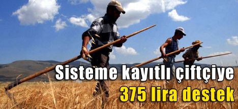 Sisteme kayıtlı çiftçiye 375 lira destek