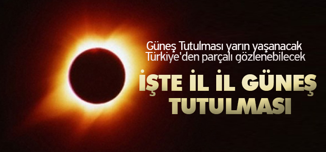 Konya'da  güneş tutulması ne zaman?