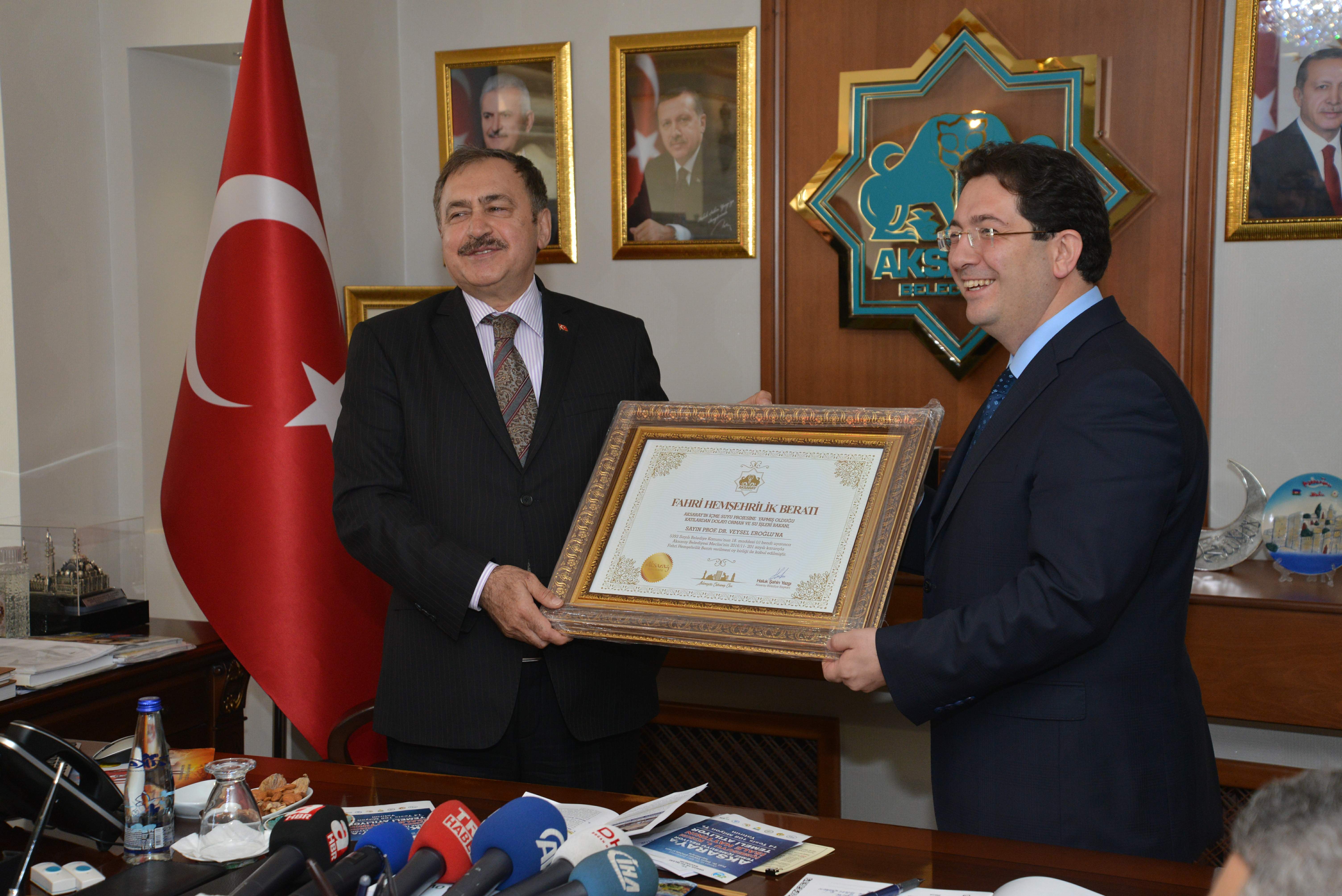 Orman ve Su İşleri Bakanı Prof. Dr. Veysel Eroğlu Aksaray’ın Fahri Hemşehrisi Oldu…