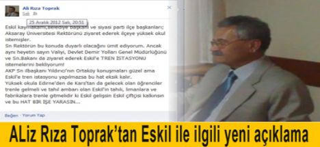 Ali Rıza Toprak'tan Eskil'le ilgili yeni açıklama!