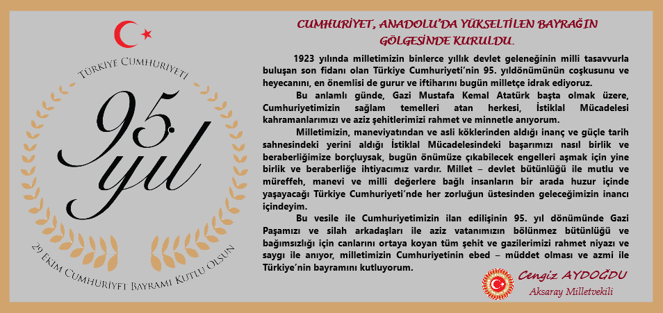 Milletvekili Aydoğdu’nun, 29 Ekim Cumhuriyet Bayramı Mesajı