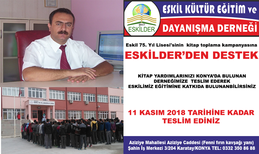 ESKİLDER’DEN,  Eskil 75. Yıl Lisesi'nden kitap toplama kampanyasına destek!