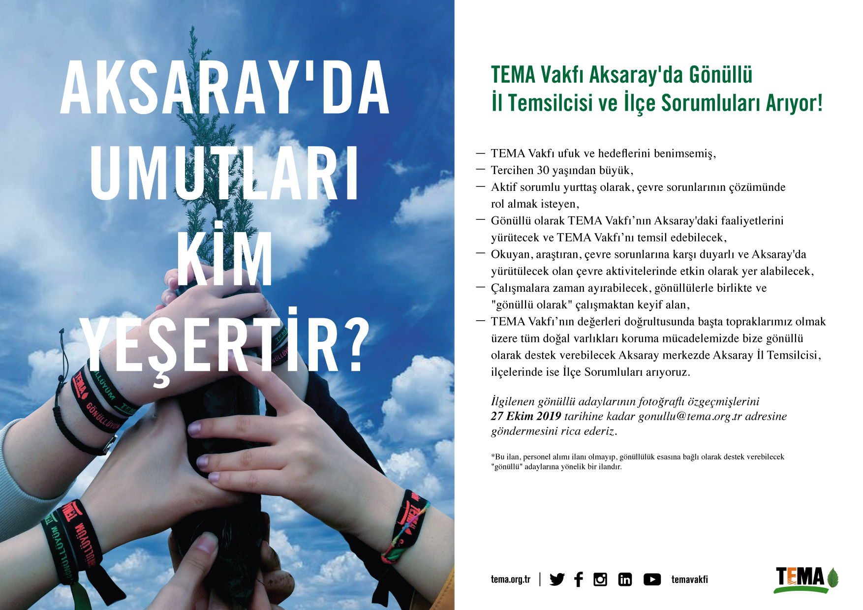 TEMA Vakfı Aksaray’da Gönüllü İl Temsilcisi ve İlçe Sorumluları Arıyor!